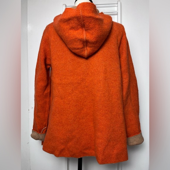 A. Ida for Anthropologie Italian Wool Blend Orange Tan Hooded Cardigan Sweater L - Picture 3 of 6